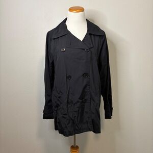 Eddie Bauer Trench Coat Lightweight‎ Rain Jacket Double Breasted Black Small
